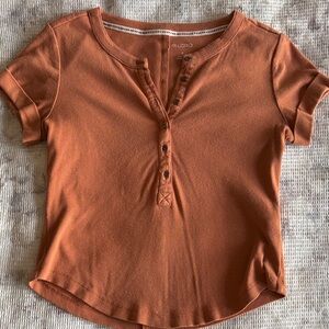 Pilcro Women's Rust Short Sleeve Henley